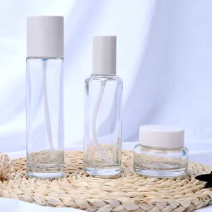 Embalagem cosmética de cuidados com a pele, frasco de vidro transparente com essência de loção para cuidados com a pele, 30ml, 50ml, 100ml, 150ml