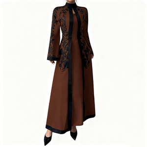 Mode femmes imprimé fleuri à manches longues Maxi <span class=keywords><strong>robe</strong></span> col montant contraste couleur élégante bureau dames <span class=keywords><strong>robe</strong></span> - Product Image 5