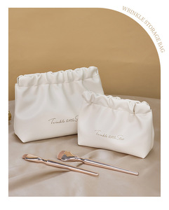 Customize LOGO Wrinkled Bag <strong>for</strong> <strong>Women</strong> <strong>Travel</strong> <strong>Kit</strong> Pouch Bag Pink Black Soft PU Plush Fabric Makeup Lipstick Cosmetic Storage Bag - Product Image 3