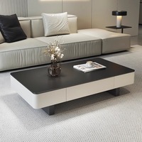 Table basse rectangulaire en bois massif, style chinois moderne, luxe minimaliste, durable, haut de gamme, noire, pour salon.