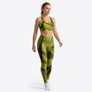 Conjunto de Yoga para Mujer con Estampado Personalizado, Leggings de Cintura Alta con Patrón Geométrico, Top Corto Deportivo, Transpirable, de Spandex y Poliéster, 2 Piezas - Product Image 1