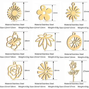 Pendentifs plaqués or 18 carats PVD, marguerite, <span class=keywords><strong>lotus</strong></span>, rose, tournesol, breloques en acier inoxydable pour la fabrication de colliers, boucles d'oreilles, bracelets et accessoires - Product Image 2