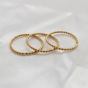 Dainty Stainless Steel Tiny Twisted Rope Ring Girl 18K Gold Plated Knuckle Wedding Rings Jewelry Women Stacking Ring