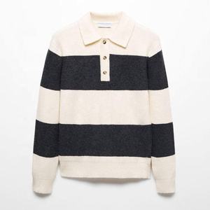 Suéter de Punto para Hombre, con Cuello de Solapa, Botones y Diseño de Rayas Finas, para Otoño e Invierno - Product Image 6