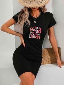 Vestido Casual Deportivo para Mujer, con Estampado Gráfico, Cintura Elástica, Transpirable, Cuello Redondo y Manga Corta - Product Image 1