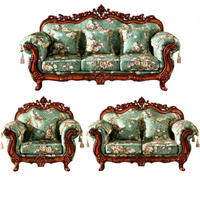 Ensemble de canapés haut de gamme de style européen, en bois massif sculpté, canapés en tissu, style antique de luxe, ensembles de canapés en tissu pour salon