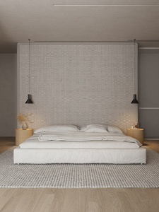 Lit de rangement assemblé avec cadre en pin minimaliste Wabi-sabi, avec revêtement en tissu, taille lit double, lit de mariage - Product Image 2