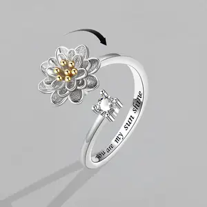 Vintage Flower Rings for Women Korean Style Adjustable Opening Finger Ring Wedding Jewelry Gift