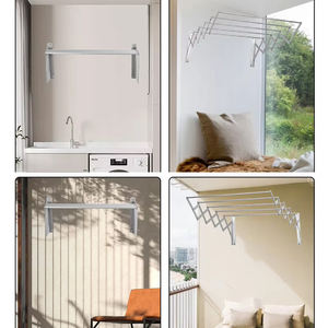 SANIPRO Séchoir à linge <span class=keywords><strong>mural</strong></span> en acier inoxydable pour salle de bain, séchoir rétractable pour suspendre les serviettes, gain de place - Product Image 5