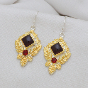 Belles boucles d'oreilles en argent sterling 925 bicolore grenat Boucles d'oreilles uniques à bas prix - Product Image 3