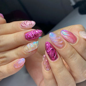 Vente en gros à bas prix de faux ongles à coller, design papillon stiletto, argentés, effet œil de chat, incrustation de perles et de diamants, style français, éblouissants, aspect froid - Product Image 3