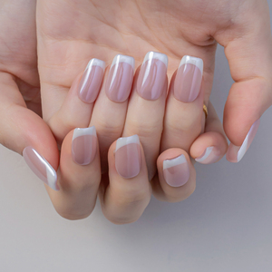 Auroral francés hecho a mano acrílico cubierta completa uñas a presión venta al por mayor uñas postizas desnudas reutilizables para uso en salón de dedos - Product Image 2