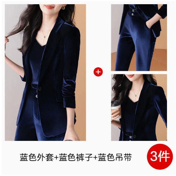 Blue suit suspenders