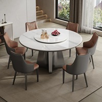 Ensemble de table et chaises de salle à manger rondes en marbre de luxe moderne, 4, 6 ou 8 places, cuisine, salle à manger, salon, design de meubles en métal élégant
