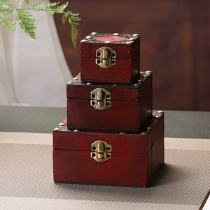 Chinese Retro Style Wooden Jewelry <b>Box</b> Set Mini Storage <b>Box</b> With Metal Clasp For Ring Necklace <b>Gift</b> Packaging Photography Prop - Product Image 1