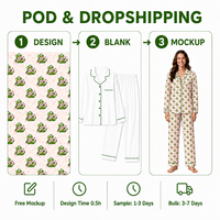 Pyjama personnalisé de Noël pour femme, motif grenouille rose et canne à sucre, col cranté, en polyester, vêtement de nuit, POD, MOQ 1 pièce, Dropshipping