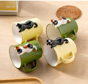 Tasse en céramique motif chat de dessin animé mignon, tasse à eau amusante en relief, tasse de petit-déjeuner style Ins, tasse de couple, tasse au design élégant - Product Image 5