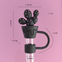 Capuchon anti-poussière pour paille de dessin animé, bouchon de paille en PVC de 10 mm, couvre-paille 3D noir rose fleurs fraises, accessoires pour gobelets