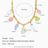 Pendentif en céramique coloré motif poisson marin, style européen et américain, en acier inoxydable plaqué or 18 carats, fait main, pour collier DIY