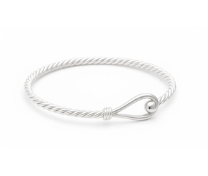 Sterling Silver Twisted <b>Rope</b> Bangle <b>Bracelet</b> with Hook Clasp Handmade Elegant Textured Silver Jewelry Classic Minimalist Wrist - Product Image 3