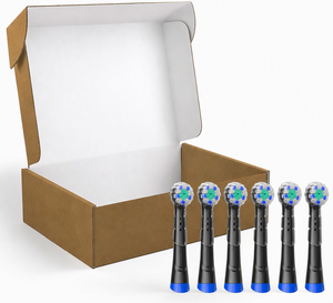 Cabezales de repuesto compatibles con <span class=keywords><strong>IO</strong></span> personalizados con tapas de viaje, paquete de 6 cabezales de repuesto negros para <span class=keywords><strong>cepillo</strong></span> de dientes eléctrico - Product Image 1