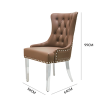 Chaise de salle à manger en cuir de luxe tête de lion meubles de maison en acier inoxydable tissu moderne base personnalisée tufté dos clou brun 12KGS