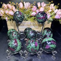 Sphères de Zoisite avec rubis naturel, pierre semi-précieuse, bonne réaction aux UV, boule de cristal pour la guérison et la méditation