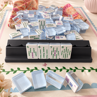 Juego de Mahjong Americano Transparente de 3 Capas, Color Azul Claro, con Exquisito Diseño Floral, Juego de Mesa para el Hogar, Regalo