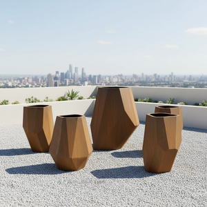 Boîte à fleurs en acier corten découpée au laser, grande, sculpturale - Product Image 5