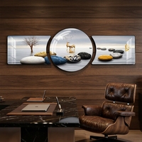 Peinture murale décorative de style moderne à trois parties pour salon, avec cadre en métal noir, art mural suspendu