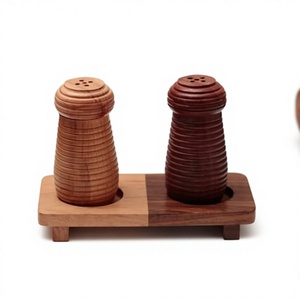 Juego de Molinillos de Sal y Pimienta Ecológicos de Madera de Acacia con Mecanismo Giratorio, Recargables Manualmente, Base de Madera, Capacidad de 120 ml - Product Image 1