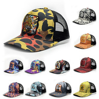 Casquette de baseball brodée motif animal - Broderie unique motif animal graffiti 100% coton maille 5 panneaux pour adulte été extérieur