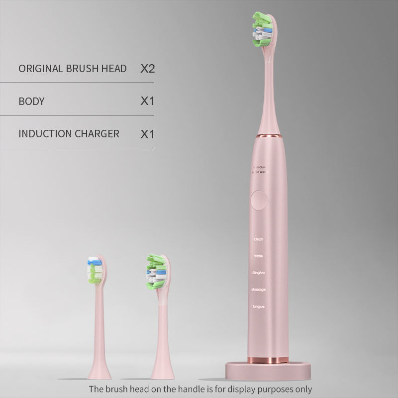 ตัวเครื่องสีชมพู+หัวแปรงสองอัน+ที่ชาร์จไร้สาย