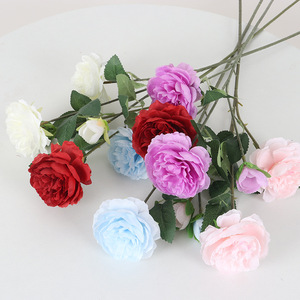 Fleurs artificielles de renoncules Jessie en soie, rouge, bleu, violet, pour décorations de mariage et de maison, bouquet à 3 têtes - Product Image 2