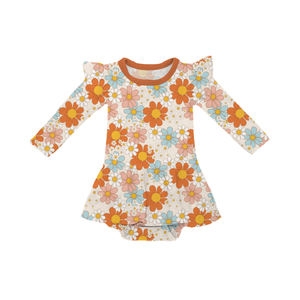 Personalizado impreso bebé niñas Twirl vestido mono Navidad Groovy Santa Flutter manga bambú bebé falda mameluco - Product Image 6