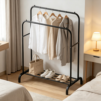 Porte-manteau sur pied à double barre suspendue, structure KD peu encombrante, en fer, pour affichage de vêtements en magasin et à domicile