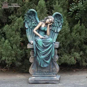 Hand Made Exquisite Cast Copper Decor Angel Winged Bronze Assis Ange Statue