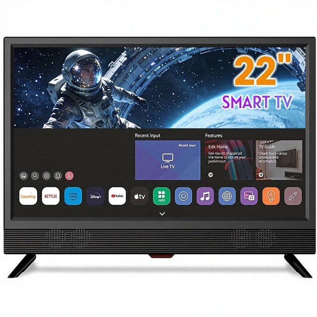 Feihe 22-Inch Smart TV Full HD 1080p LED with Miracast Dual Stereo Speakers 178 Viewing Angle Wi-Fi Kitchen Use Black 60Hz