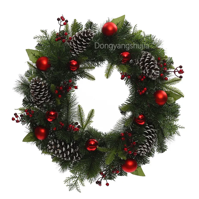 Simulation PE PVC Pine Needle three-leaf Mixed Christmas Wreath ornaments Custom pine cone Christmas ball used for decoration