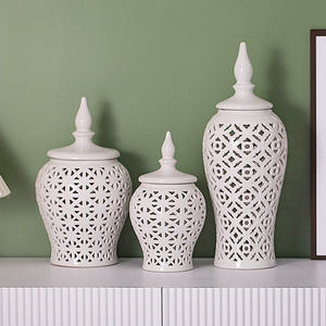 थोक ओएम ओडम घर सजावट सफेद बड़े लंबे पियरयुक्त खोखले खोखले को शादी के लिए अदरक जार के बरतन मिट्टी के बरतन - Product Image 3