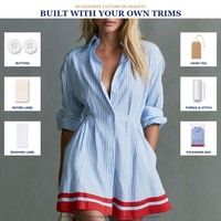 Robe chemise rayée personnalisée style preppy pour femme, manches longues, poignets à revers, ourlet bordé, taille haute, mini, lavable, automne