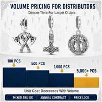 MULA Ensemble de breloques pendantes Viking en Argent Sterling 925, motif Marteau de Thor Mjolnir et Rune, pour bracelet, vente en gros, compatible avec bracelet à perles et bijoux DIY