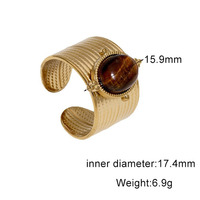 RS1165 Vintage Wasserdichter 18k Vergoldeter Edelstahl Ovaler Grüner Weißer Edelstein Offener Manschettenring für Damen 2022