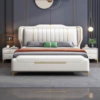 Lit king size moderne et minimaliste de luxe pour chambre principale, lit extra large avec fonction de rangement, haut de gamme et atmosphérique pour usage domestique