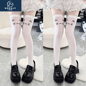 Muruan Anime Knee <b>Socks</b> 15D Thin Nylon White With Emoticon Prints For Women Spring Summer Autumn - Product Image 2