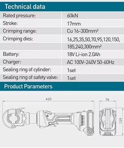 Zupper SL-300 thủy lực pin Uốn Tóc bồng công cụ 16-300 <span class=keywords><strong>Mini</strong></span> loại công cụ điện cho thiết bị đầu cuối cáp - Product Image 3