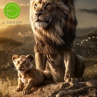 Sticker mural imprimé UV 5D UDK Lion et cub 120cm x 240cm Décoration murale sur le thème de la faune