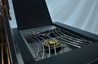 Barbecue à gaz 4 brûleurs de haute qualité avec brûleurs latéraux infrarouges, mini-réfrigérateur en verre, revêtement en poudre noire, éclairage LED, hauteur réglable