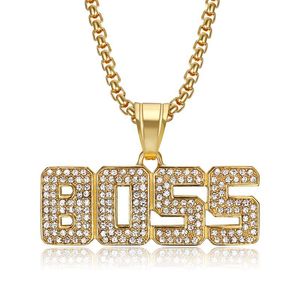 yunnique Boss Letter Pendant Necklace Gold Plated <b>Titanium</b> Steel Pave Setting Men's Fashion Jewelry Gift - Product Image 4