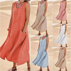 Abito estivo senza maniche da donna Fitspi con tasche a patta-abito da spiaggia Casual traspirante a girocollo - Product Image 2